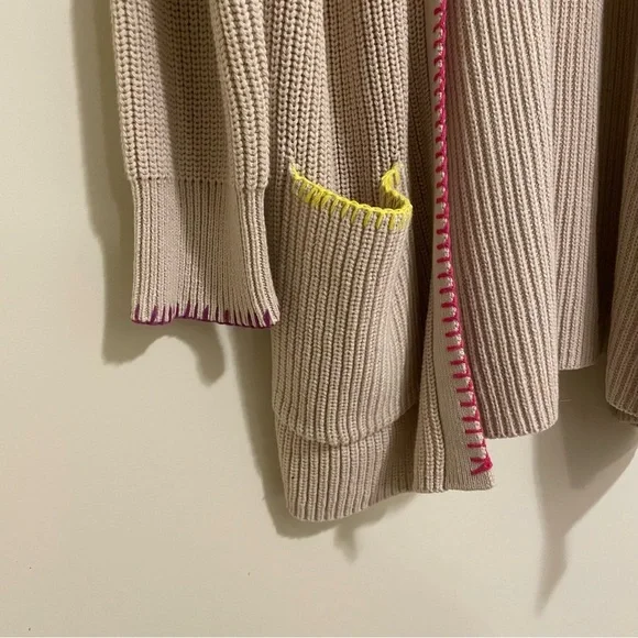 NWT Kerri Rosenthal Long Open Front Cream Cardigan Smiley Face XL - Picture 10 of 15